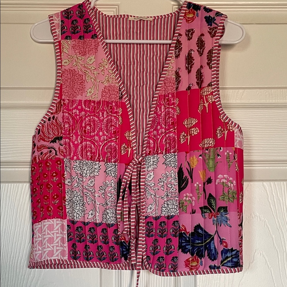 Sunday Up Vibrant Pink Floral Patchwork Vest